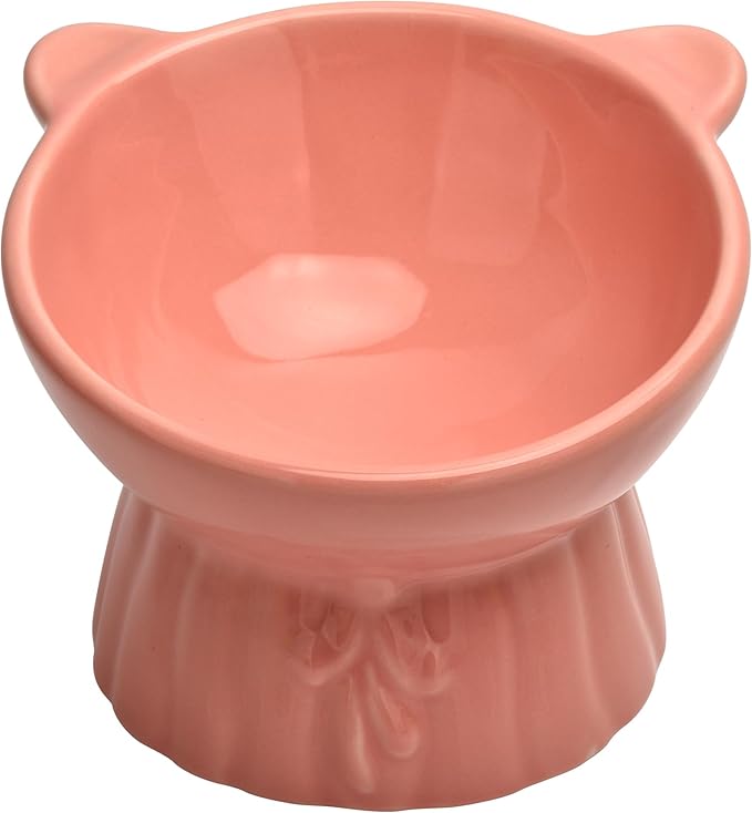 Elevated Cat Food Bowl,8 Oz Ceramic Raised and Tilted Water Bowl,Anti Vomiting and Protect Pets Spines Dishes for Fat Faced Cat, Indoor Cats,Kitten,Small Dog (Yellow)