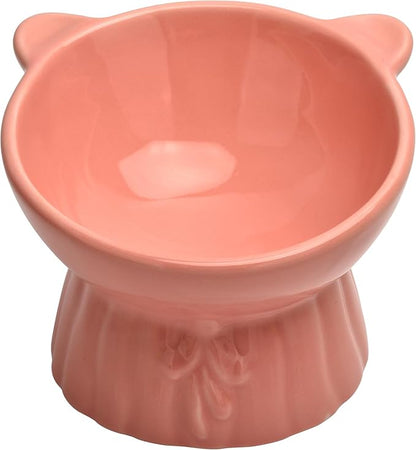 Elevated Cat Food Bowl,8 Oz Ceramic Raised and Tilted Water Bowl,Anti Vomiting and Protect Pets Spines Dishes for Fat Faced Cat, Indoor Cats,Kitten,Small Dog (Pink)