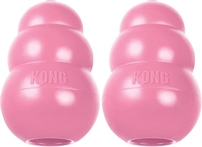 KONG - Puppy Toy Natural Teething Rubber - Fun to Chew, Chase and Fetch - for Medium Puppies - Pink (Pack of 2)