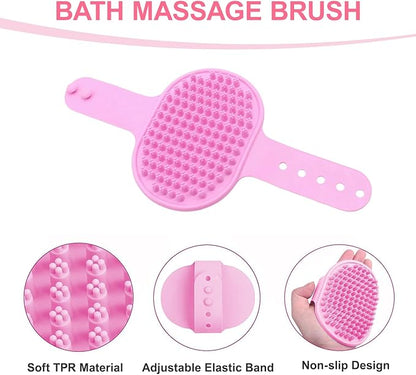 6PCS Pink Dog Washing Kit with Dog Brush, Shampoo Brush, Bath Scrubber,Washing Gloves, 39.7" × 20.5" Towel and Big Toiletries Bag.