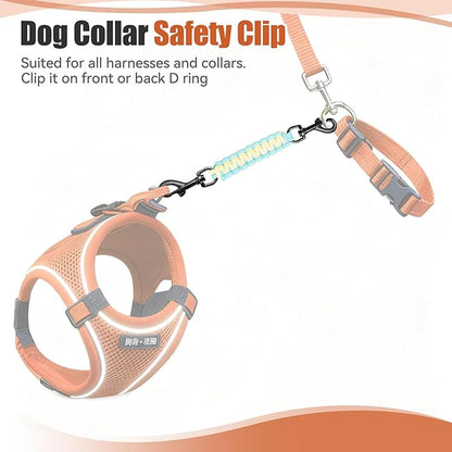 Dog Collar Safety Clip with Dual Clasps,Handmade Backup Safety Strap for Dog Harness, Collars and No Pull Harness Connectors (Light Yellow & Sky Blue)
