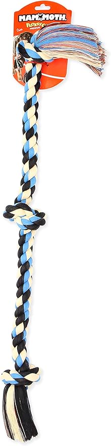 Mammoth Pet Products Mammoth Flossy Chews Assorted Color Rope, Premium Cotton-Poly 3 Knot Tug Dog , X-Large