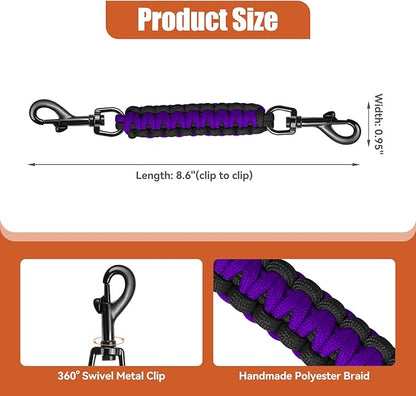 Dog Collar Safety Clip with Dual Clasps,Handmade Backup Safety Strap for Dog Harness, Collars and No Pull Harness Connectors (Black & Purple)