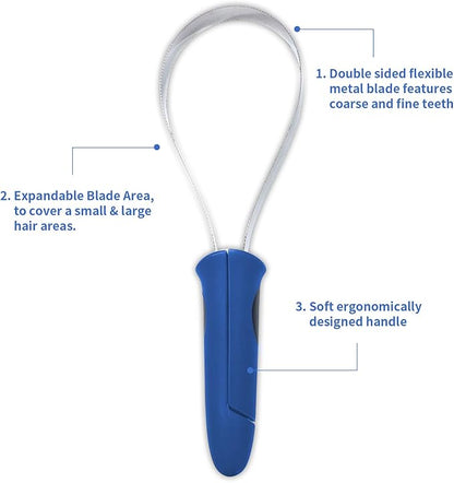BOTH WINNERS Dual-Sided Shedding Blade with Stainless Steel Blade De-Shedding Tool for All Dog Coat Types- Soft Touch Grip (BLUE)