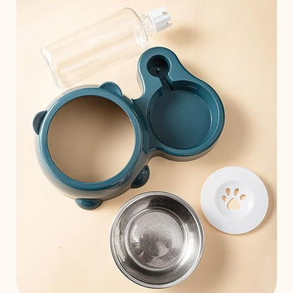 Compact Dog Feeding Station Automatic Water Bottle Removable Stainless Steel Dish Spill Design Double Dog Bowls with Water Bottle