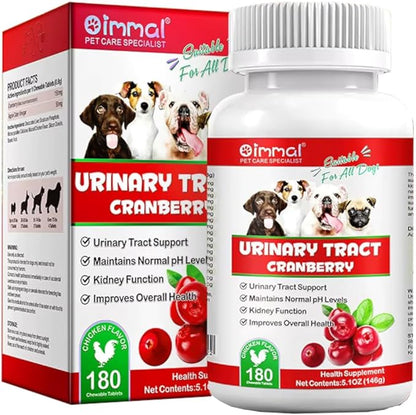 Cranberry Bladder Control Supplement for Dogs - Urinary Tract Support - UTI, Bladder Stones, Incontinence, Immune & Gut Support – 180 Count