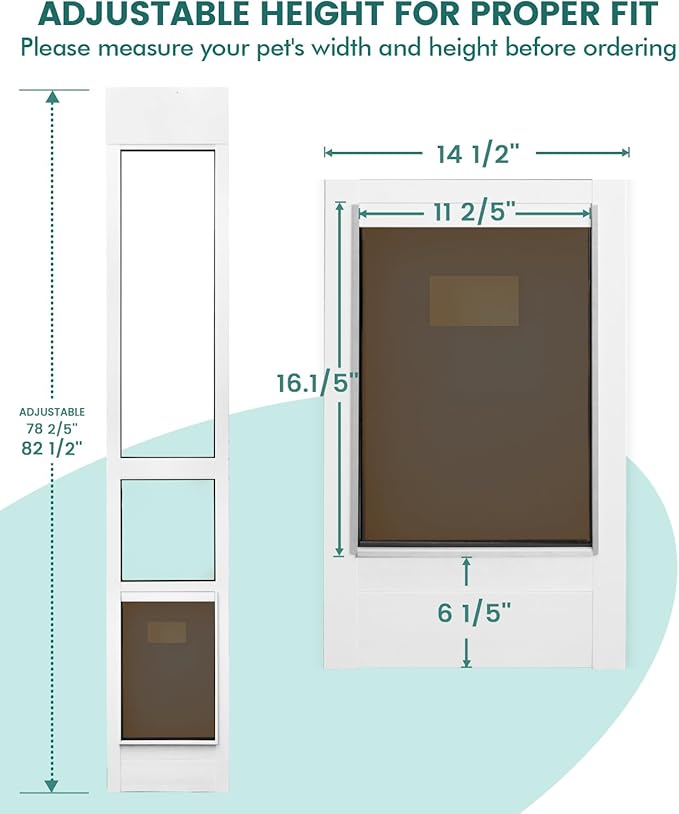 Large Dog Door for Sliding Glass Door FAMIGRO, Dog Door for Aluminum Frame Sliders,White Frame,Adjustable Height 78" to 82", Patio Sliding Door for Large Dogs Up to 100 lb