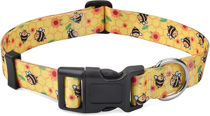 Mihqy Dog Collar with Bohemia Floral Tribal Geometric Patterns - Soft Ethnic Style Collar Adjustable for Small Medium Large Dogs(Bee,S)