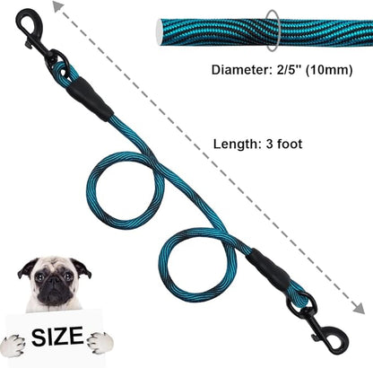 BTINESFUL 3FT Dog Tie Down, Nylon Rope Short Dog Tether Indoor Training Safety Vehicle Tether for Large Medium Strong Puppy Blue Black