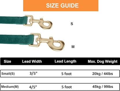 Soft Cotton Dog Leash, 5 Ft Heavy Duty Corduroy Dog Leashes with Gold Metal Hook for Small Medium Large Dogs,Medium,Dark Green