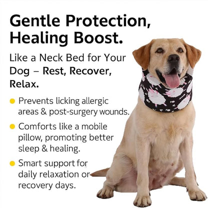 LovinPet Dog Recovery Collar, Adjustable Soft Cone for Medium & Large Dogs, Post-Surgery Comfort & Lick Prevention, Sheep Print,Black