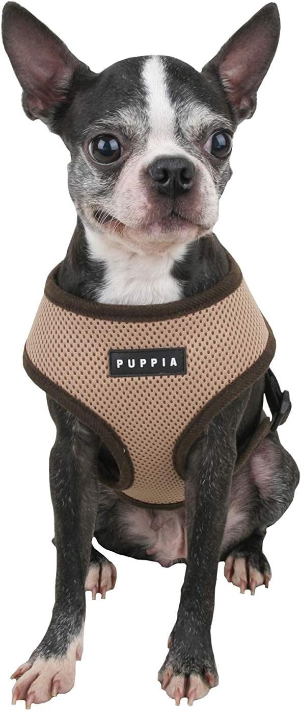 Puppia Soft Dog Harness No Choke Over-The-Head Triple Layered Breathable Mesh Adjustable Chest Belt and Quick-Release Buckle, Beige, X-Small
