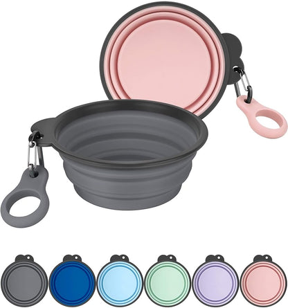 Aonkey Collapsible Dog Bowls with Bottle Carrier, 2 Pack Travel Dog Water Bowl Upgraded Carabiner, One-piece Molded Rim No Fall Off or Crack, Foldable Silicone Portable for Pets Walking Hiking 37oz