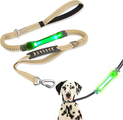 Heavy Duty Dog Leash and LED Light Set, LED Light with Nylon Stickers, Universal Glowing Accessories Easy to Attach Collar Leash and Harness, Safety LED Light Up Band for Dogs at Night Walking