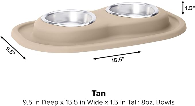 WeatherTech Double Low Pet Feeding System - Compact and Portable Dog/Cat Food and Water Station - 8 oz (1 Cup) Tan (DL0801TN)