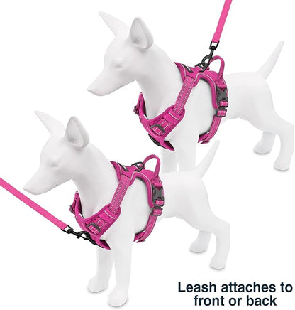Voyager Dog Harness Dual Leash Attachment No-Pull Control Adjustable Soft but Strong Pet Harness for Medium and Large Dogs with 3M Reflective Technology, Fuchsia Nylon, L (Chest: 25-30")