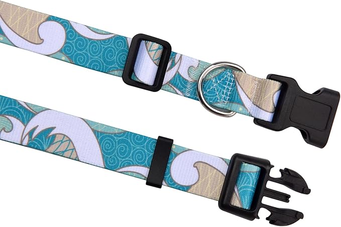 Mihqy Dog Collar with Bohemia Floral Tribal Geometric Patterns - Soft Ethnic Style Collar Adjustable for Small Medium Large Dogs(Sea Wave,XS)