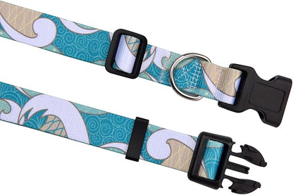 Mihqy Dog Collar with Bohemia Floral Tribal Geometric Patterns - Soft Ethnic Style Collar Adjustable for Small Medium Large Dogs(Sea Wave,XS)