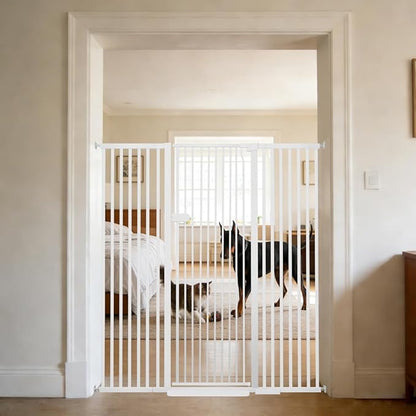 Lumizone Extra Tall Cat Gate 55.12" High Pressure Mounted Extra Wide 2025 New (17 Sizes) 1.37" Gap No Drilling Auto-Close One-Handed Operation Tall Pet Gate for Dogs(White, 55.12" H x 29.92"-59.44" W)