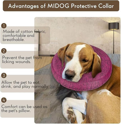 MIDOG Dog Cone - Inflatable Soft Donut Collar Alternative for Dogs After Surgery, Protective Recovery Collar Prevents Licking, Comfortable E-Collar Alternative for Small Medium Large Dogs (Rose, M)
