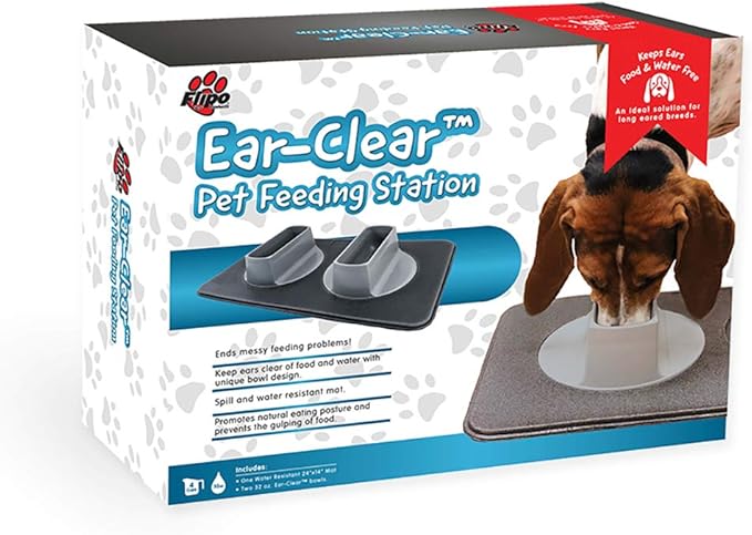 Ear Clear Dog Bowl and Mat Set, No Spill Food and Water Bowls with Mat, Perfect Feeding Tray Set for Long Eared Dog or Breeds, No Mess Dog Bowl 36 oz Feeder Bowl Set, Hounds, Cocker Spaniels, Setters