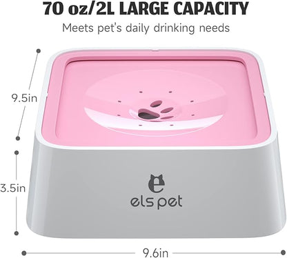 ELS PET No Spill Dog & Cat Bowl - 70oz/2L Large Capacity Travel Water Dispenser (Pink)