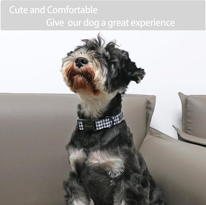 ARING PET Dog Collar, Cute Adjustable Comfortable Cotton Navy White Plaid Pet Collars for Small Medium Large Male Female Boy Girl Dogs-Medium