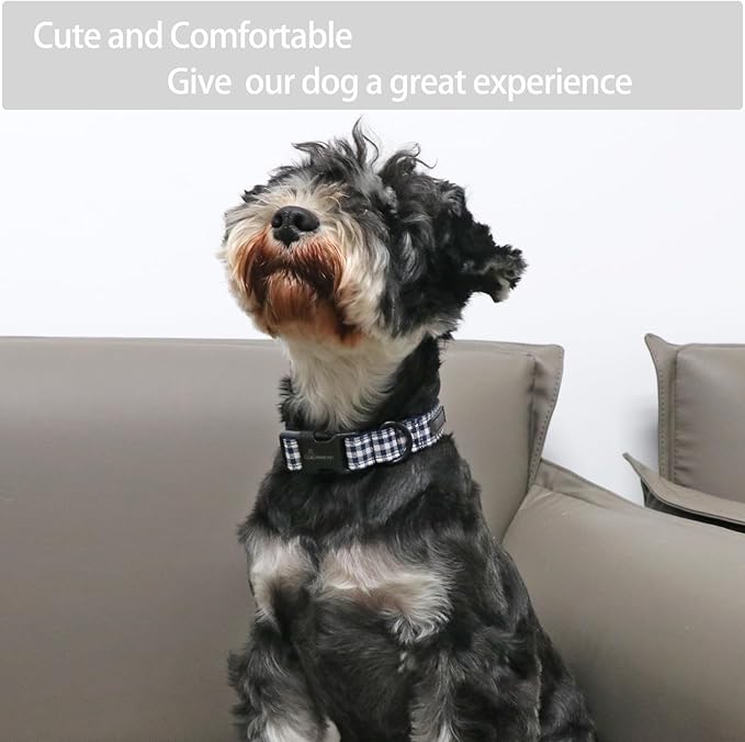 ARING PET Dog Collar, Cute Adjustable Comfortable Cotton Navy White Plaid Pet Collars for Small Medium Large Male Female Boy Girl Dogs-X-Small