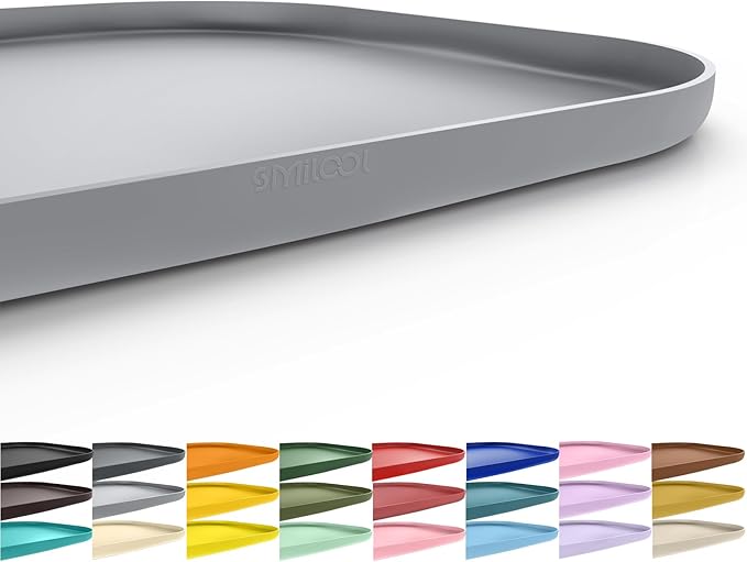 SMILOOL Silicone Pet Feeding Mat with Raised Edge for Food and Water, Dog Bowl Mats, Cat Bowls Placemat with High Lip for Floor Waterproof, Rubber Tray for Cats and Dogs 19 x 12 x0.7 Light Gray
