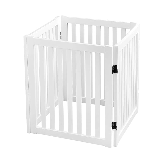 WELLAND Wooden Freestanding Pet Gate, 4 Panel 24 Inch Step Over Fence, Expands Up to 80" Wide, Foldable Indoor Dog Gate Puppy Safety Fence, White