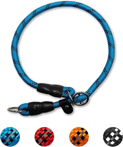 Reflective Slip Collar, Dog Choker Collar, Nylon Dog Training Collar with Slidable Stopper No Pull Dog Collars Martingale Collars for Small Medium Large Dogs, Blue, L