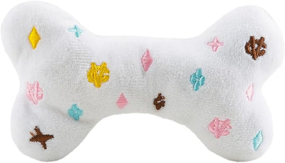 Haute Diggity Dog Chewy Vuiton Bone Plush Squeaky Dog Toy, Soft Durable Designer-Inspired Stuffed Puppy Chew Toys for Small & Medium Dogs, Machine-Washable (White) Small