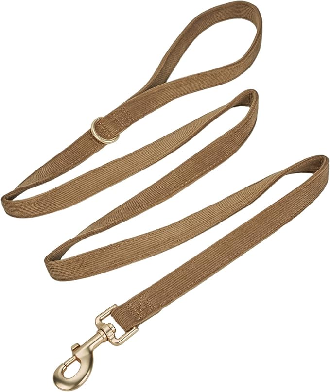 Soft Cotton Dog Leash, 5 Ft Heavy Duty Corduroy Dog Leashes with Gold Metal Hook for Small Medium Large Dogs,Small,Brwon