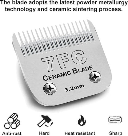 7FC Blades Dog Grooming Clipper Compatible with Andis Pet/Oster A5/Wahl KM Series, Ceramic & Stainless Steel Blade
