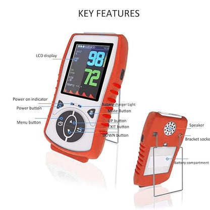 Vet Pulse Oximeter Handheld Oximeter with 2.8" LCD, Pet Vital Signs Monitor for SpO2 / Heart Rate/TEMP, Rechargeable Battery - Veterinary Use for Dogs, Cats, Horses (Orange Case)
