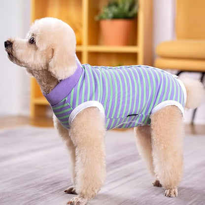 Dog Surgery Recovery Suit,Female Male Puppy Shirt,Dog Spay Neuter Onesie,E-Collar Cone Alternative,Abdominal Wound Protector,Prevent Licking Wound(Green Purple Stripe-XL)