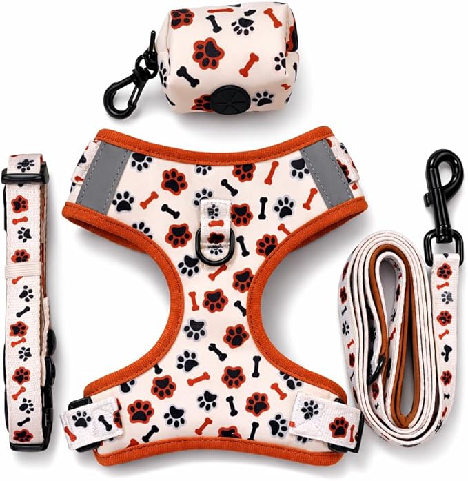 No Pull Dog Harness Set 4PCS – Adjustable Soft Vest Harness with Leash, Collar & Poop Bag Dispenser – Durable & Comfortable for Medium Large Dogs (Size L)