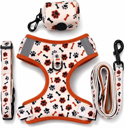 No Pull Dog Harness Set 4PCS – Adjustable Soft Vest Harness with Leash, Collar & Poop Bag Dispenser – Durable & Comfortable for Medium Large Dogs (Size L)