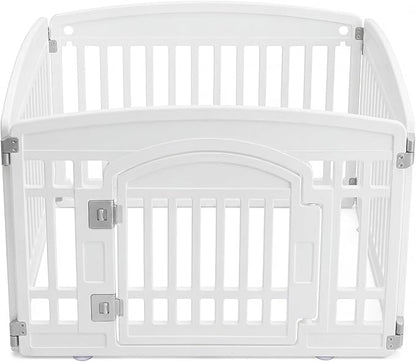 NEWBULIG Dog Playpen 4-Panel, 24IN Puppy Playpen, Stable Dog Play Pen Indoors/Outdoor with Secure Locking Door, Plastic Pet Fence for Small & Medium Dogs
