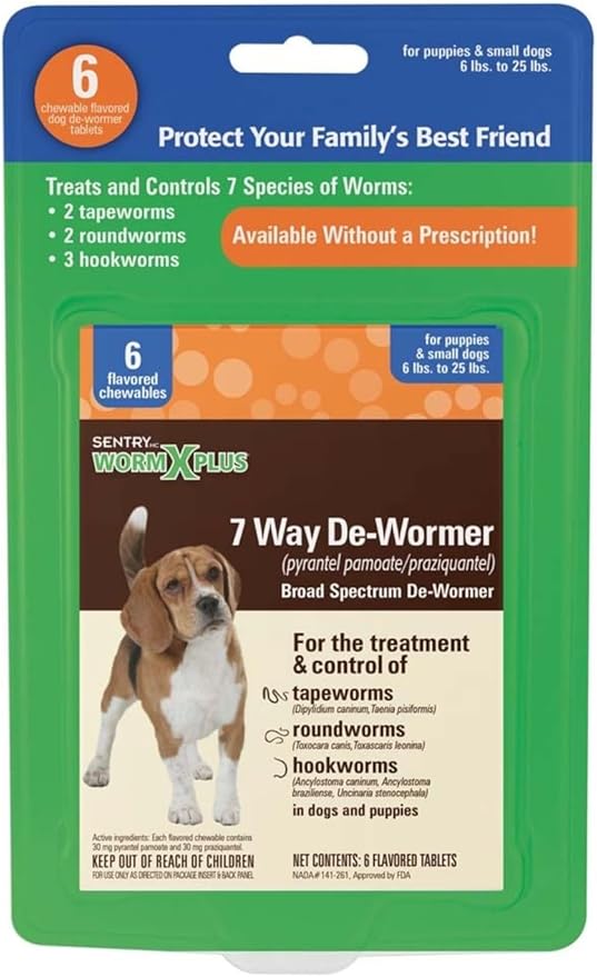 SENTRYHC WormX Plus 7-Way Dewormer for Small Dogs, Chewable Tablets, Broad Spectrum, 6 Count