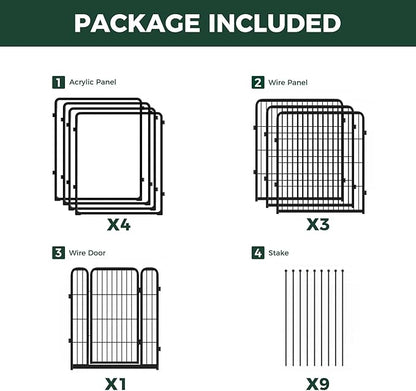 FXW AuraSpace Pro Acrylic & Wire Mesh Indoor Dog Playpen, 32" Height 8 Panels Metal Dog Pen for Small and Medium Dogs, Black│Patented