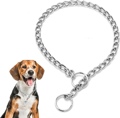 Chain Dog Collar Large Choke Collar Slip P Chain for Link Training Heavy Duty Martingale Puppy Collars for Small Medium Large Big XL Breed Dogs, Silver L