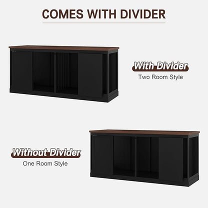 Dog Crate Furniture - Indoor Wooden Dog Kennel Furniture with Room Divider - 71"x23.6"x31.5"H, Black