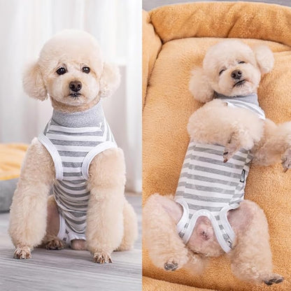 Dog Surgery Recovery Suit,Female Male Puppy Shirt,Dog Spay Neuter Onesie,E-Collar Cone Alternative,Abdominal Wound Protector,Prevent Licking Wound(Gray White Stripe-l)