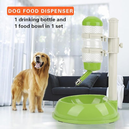 Hztyyier Adjustable Pets Dog Bowl Feeder Water Dispenser Drinking Bottle Food Container Bowl Bottle Standing Dispenser for Cats Dogs Green(Green) Dog Supplies