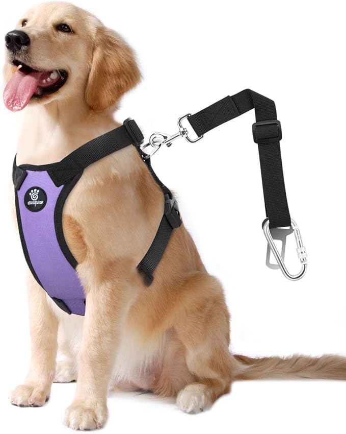 VavoPaw Dog Seat Belt, Safety Vest Dog Car Harness with Adjustable Buckle Dogs Seat-Belt for Vehicle Nylon Pet Safety Seats Belts Heavy Duty(L, Purple)