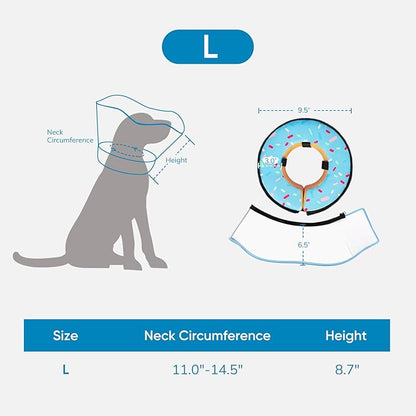 Sponge Dog Cone Collar, Dog Recovery Collar Alternative with Detachable High Clear Shield, Adjustable Soft Neck Cone for Small Medium Large Dogs, Stop Licking After Surgery (DonutBlue,L)