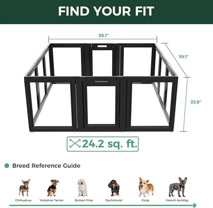 FXW AuraSpace Acrylic Indoor Dog Playpen for Puppies and Small Dogs, 24 Inch, 12 Panels, Black
