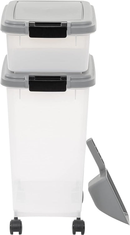 Amazon Basics 3-Piece Airtight Pet Food Storage Container Combo with Scoop, BPA Free, Removable Wheels, 33 QT + 12 QT