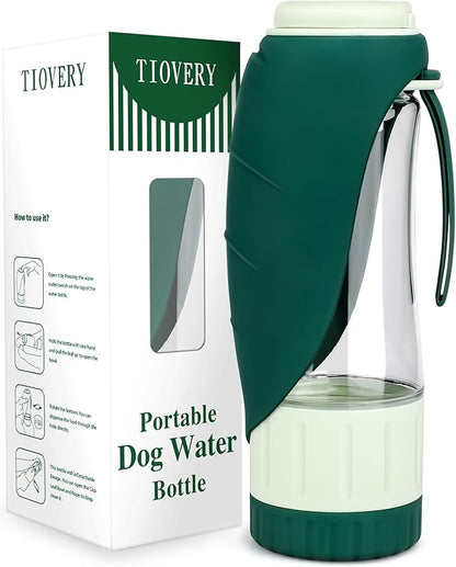 TIOVERY Upgraded Dog Water Bottle, Portable Dog Cat Puppy Pet Water Dispenser Feeder with Drinking Cup and Food Container Leak Proof for Outdoor Walking, Travel, Hiking 12OZ